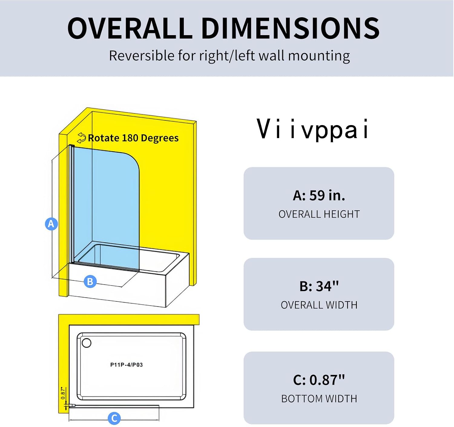 Glass Door Hinge - Porta per vasca da bagno/doccia pivotante